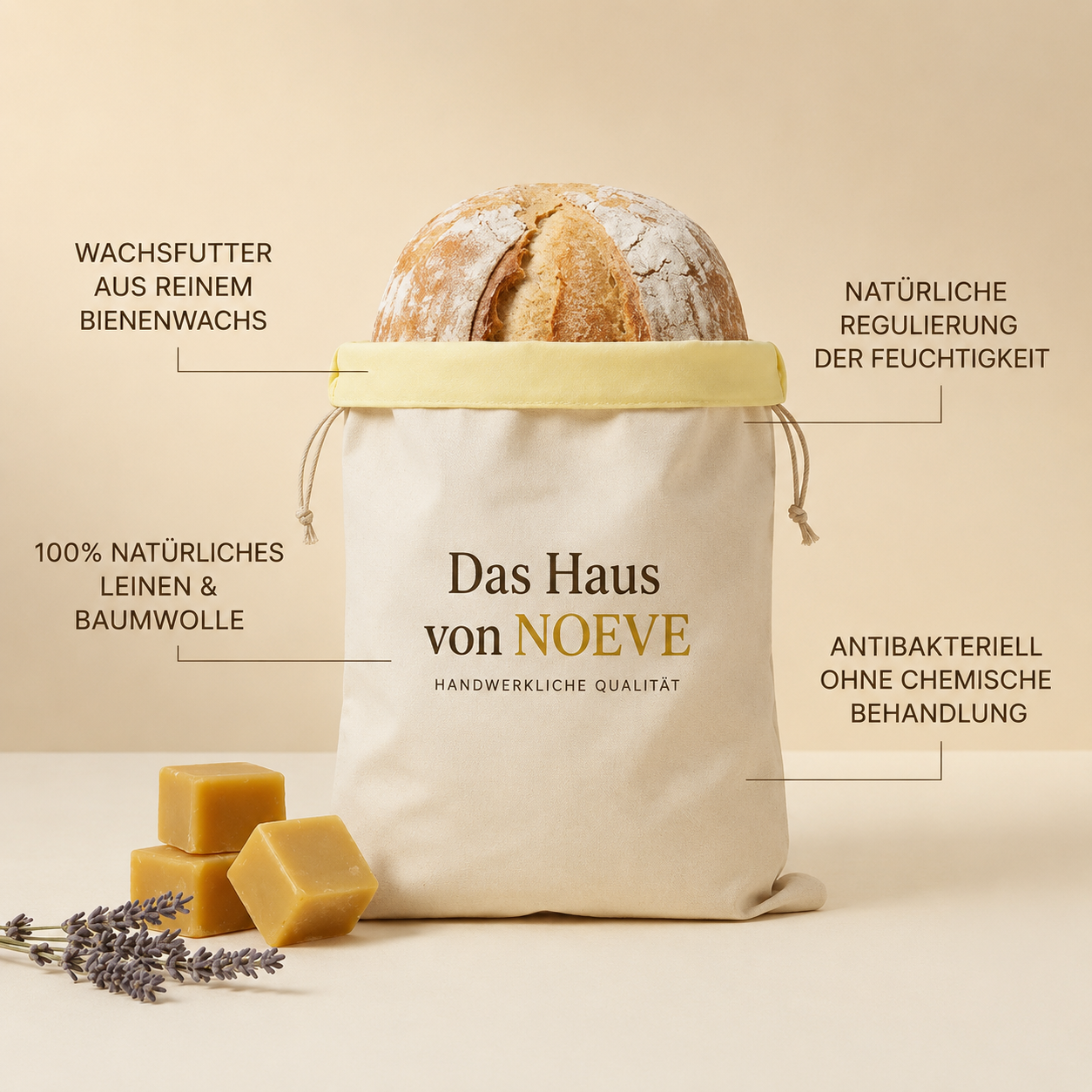 Der NOEVE-Brotbeutel (30 x 40 cm)  Ihr Brot bleibt 5 Tage frisch